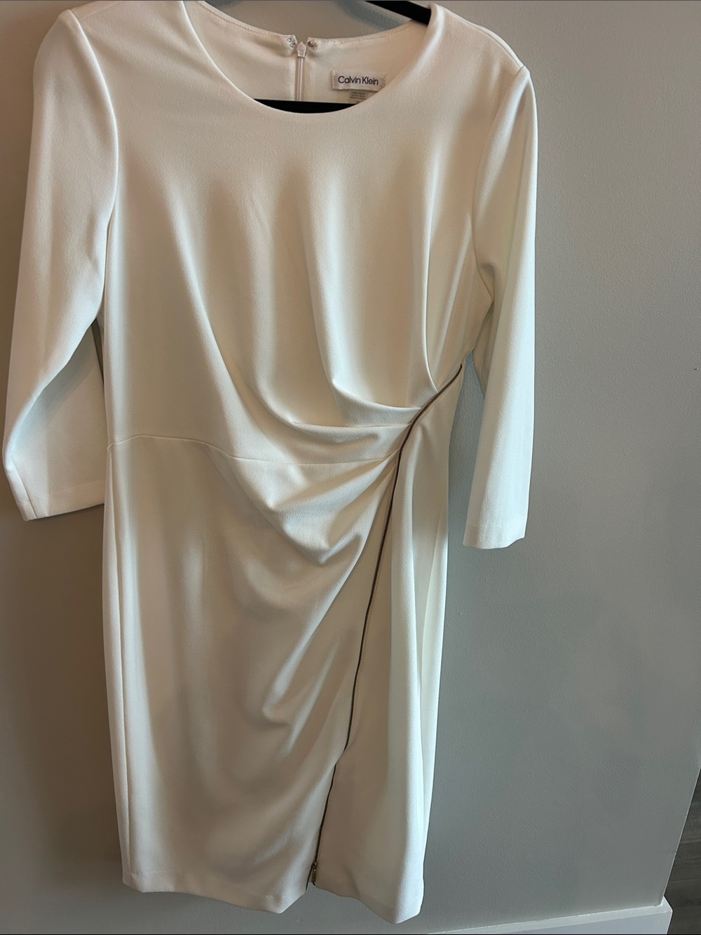 Calvin Klein Ivory Draped Long Sleeve Sheath Dress